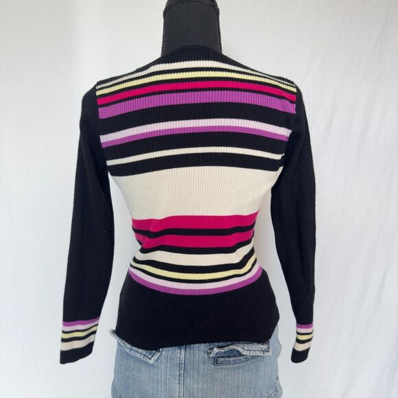 Vintage Striped Sweater \ Y2K 2000s Retro Pink and Black Striped Sweater - Picture 7 of 7